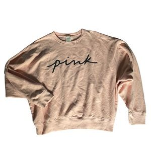 VS PINK Misty Rose Cursive Logo Oversized Crewneck Sweater Women’s Medium